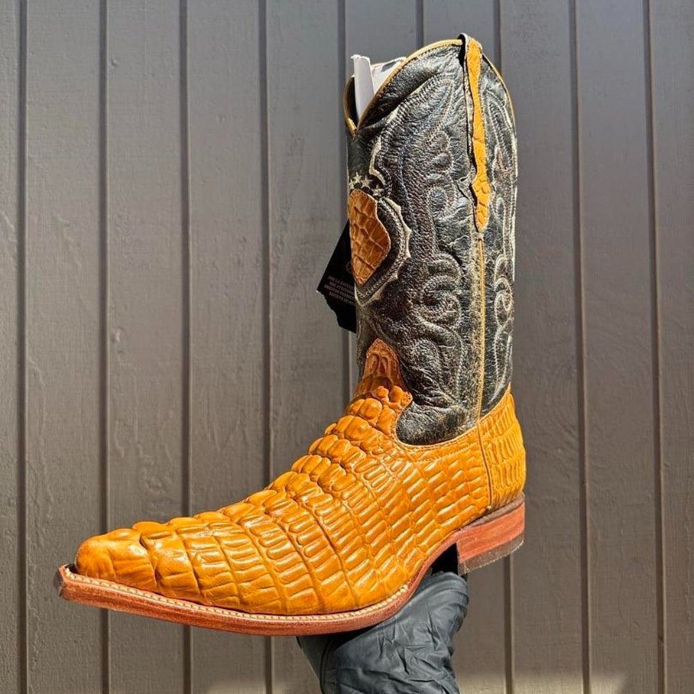 #56 Orange Crocodile Tail Design Western Boot with Details